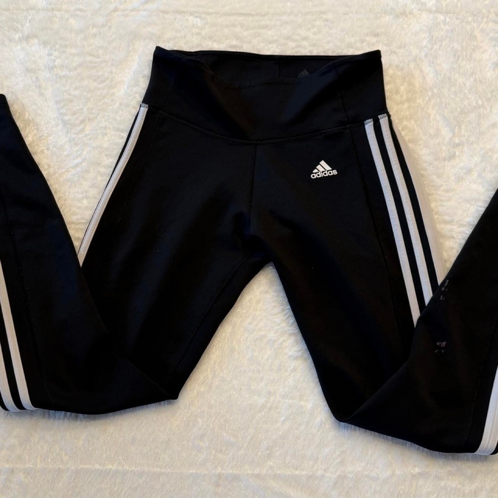 Adidas Climalite Black Leggings White Stripes Womens Small Activewear Athleisure